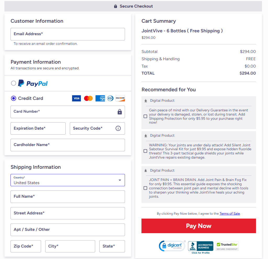 JointVive order page
